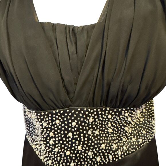 Nicole Miller Platinum Black Halter Evening Gown Size 16 Rhinestone Waist - Picture 4 of 16